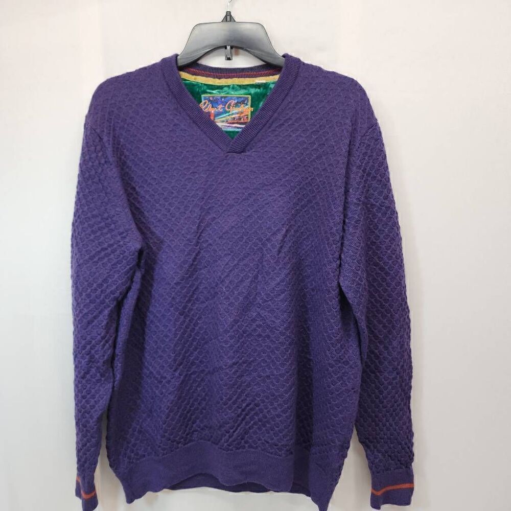 Robert Graham Knowledge Wisdom Truth Sweater Size XL Classic Fit 100% Wool Purpl